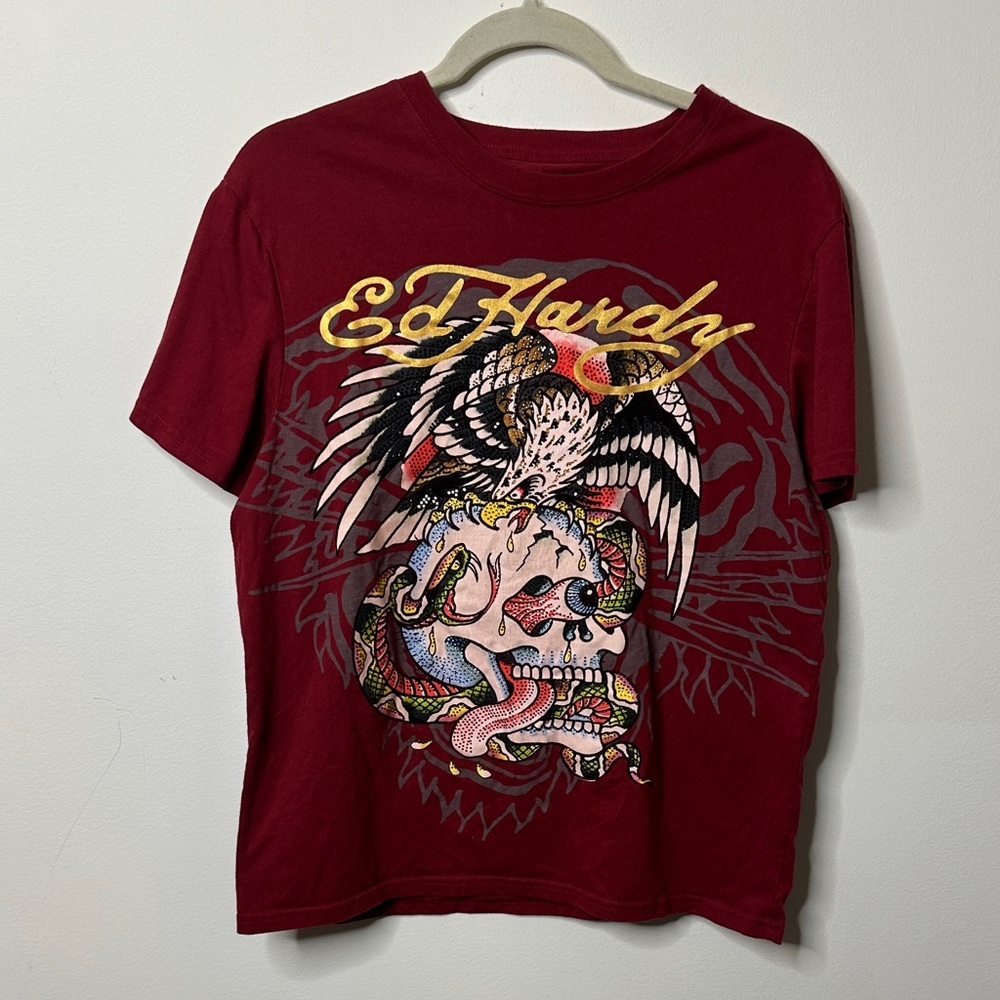 Ed Hardy Men's Maroon Graphic Tee